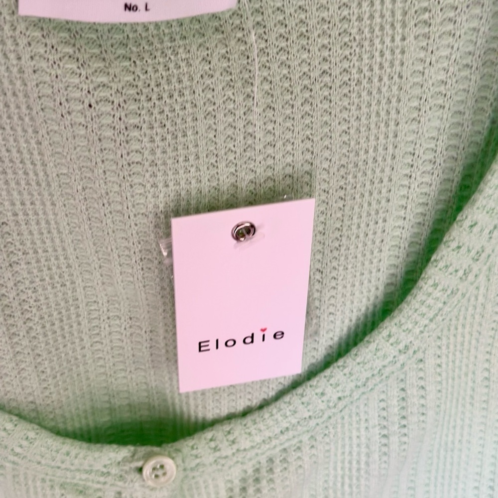 Elodie Light Green Ribbed Button-Down Shirt - Picture 4 of 4